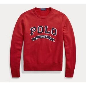 Ralph Lauren Polo 1967 Red Varsity Spell Out Crewneck Sweater Medium MSRP $125